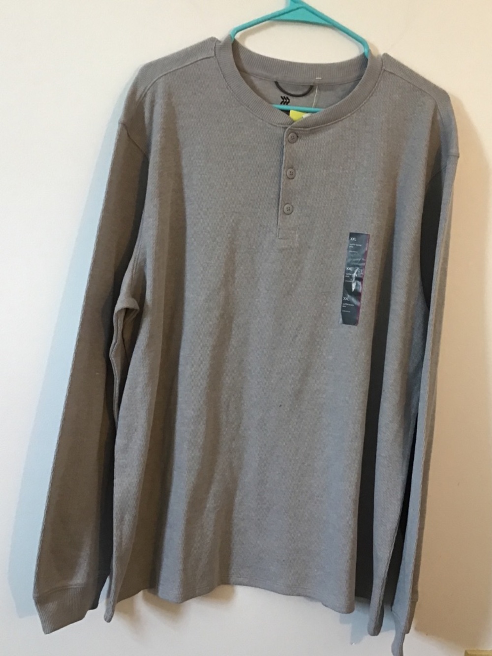 All In Motion Men’s XXL Gray Waffle Knit Henley Long Sleeve Shirt